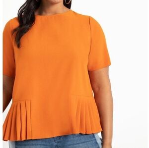 ELOQUII Rust Pleated Side Hem Flowy Crepe  Blouse, Relaxed Fit, Plus Sz 28, EUC!